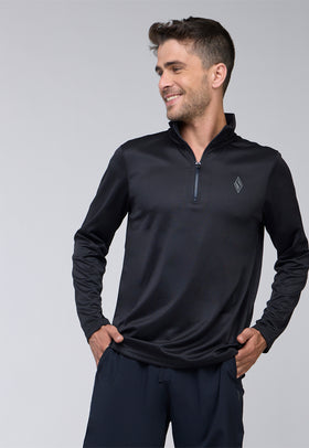 ג'קט ריצה עם חצי רוכסן צבע: שחור