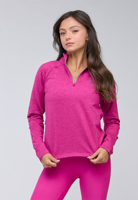 עליונית אימון ארוכה חצי רוכסן צבע ורוד