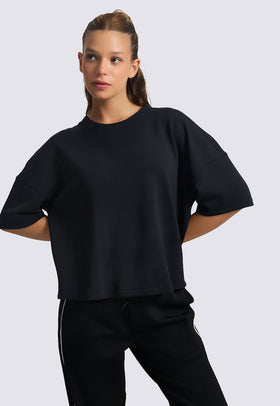 חולצה קצרה רפויה צבע: שחור