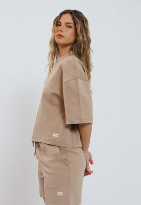 חולצה אינטרלוק אוברסייז צבע בז'